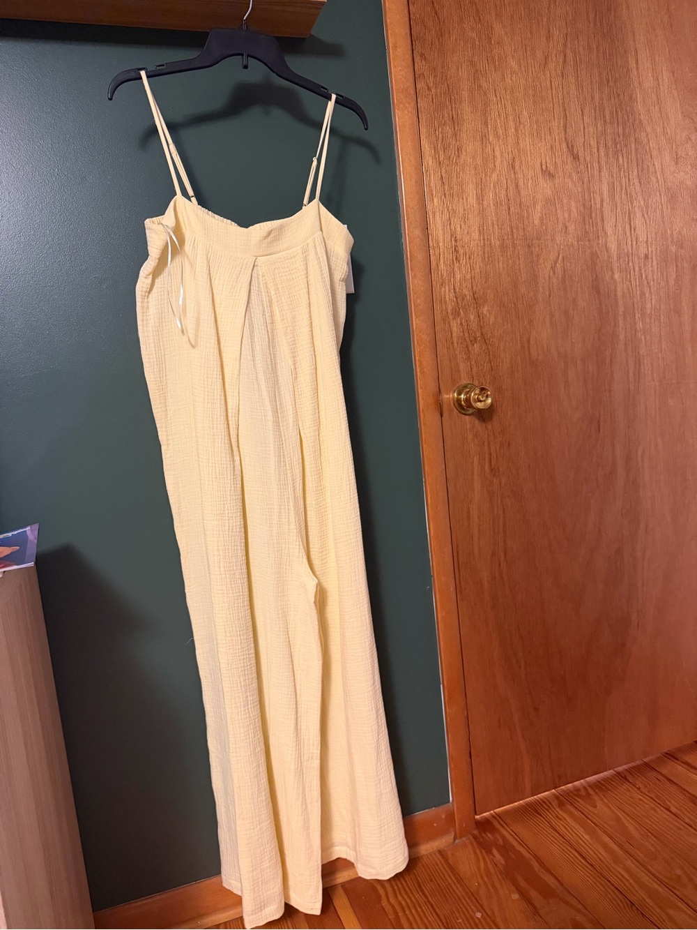 HYFVE Pale Yellow Textured Adjustable Strap Jumpsuit